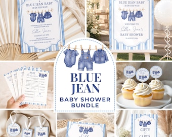 Blue Jean Baby Shower Bundle, Editable Canva Baby Shower Decorations, Printable Invitation, Signs, Games, Favors, Printable Baby Shower