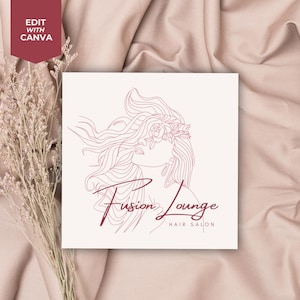 Hairdresser Logo Design Template Canva - Editable Minimalist Logo - DIY Hair Logo - Branding Kit - Business Logo