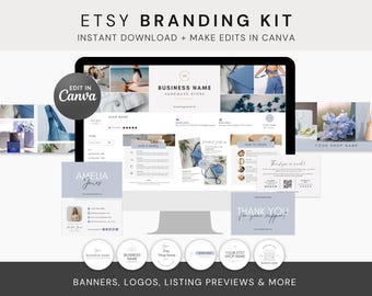Banners para tienda Etsy, plantillas de kit para tienda Etsy, banner para tienda Etsy, paquete de marca para tienda Etsy, banners Canva para Etsy, plantillas Canva, minimalista azul