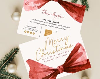 Christmas Thank You Card, Small Business DIY Holiday Printable, Thanks For Your Purchase Template, Editable Canva,