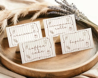 Baby Is Brewing Food Tent Cards, Editable Canva Food Labels, Baby Shower Buffet Cards, Printable Place Cards, Brunch Sign Template