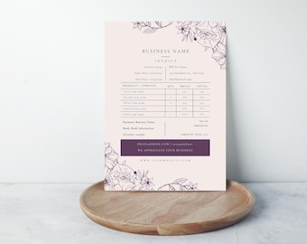 Factuursjabloon Minimalistische zakelijke factuur, sjabloon voor kleine bedrijven, moderne Boho-klantfactuur, bewerkbare sjabloon, factuur voor services