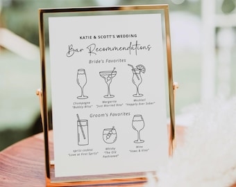 Signature Drinks Sign, Bride and Groom Bar Recommendations, Bar Menu, Wedding Drink Sign, His and Her Drinks, Editable Template