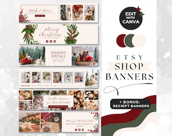 Christmas Etsy Banner Template Bundle, Etsy Christmas Branding Canva Mockups, Etsy Shop Bundle, Shop Icons, Etsy Listing Photos