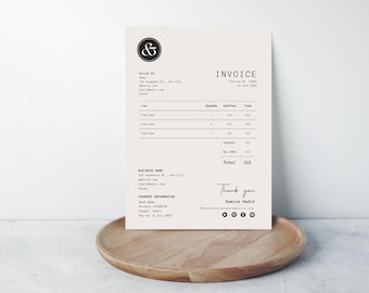 Invoice Template Minimalist Business Invoice, Small Business Template, Modern Boho Client Invoice, Editable Template, Services Invoice