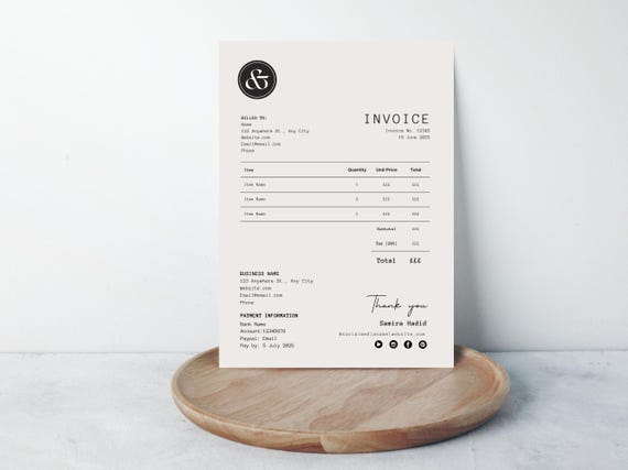 Invoice Template Minimalist Business Invoice, Small Business Template, Modern Boho Client Invoice, Editable Template, Services Invoice