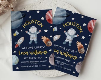 Editable Outer Space Birthday Invitation, Rocket Ship Party Invite, Galaxy Theme Printable, Boys Space Birthday Template, Digital Download