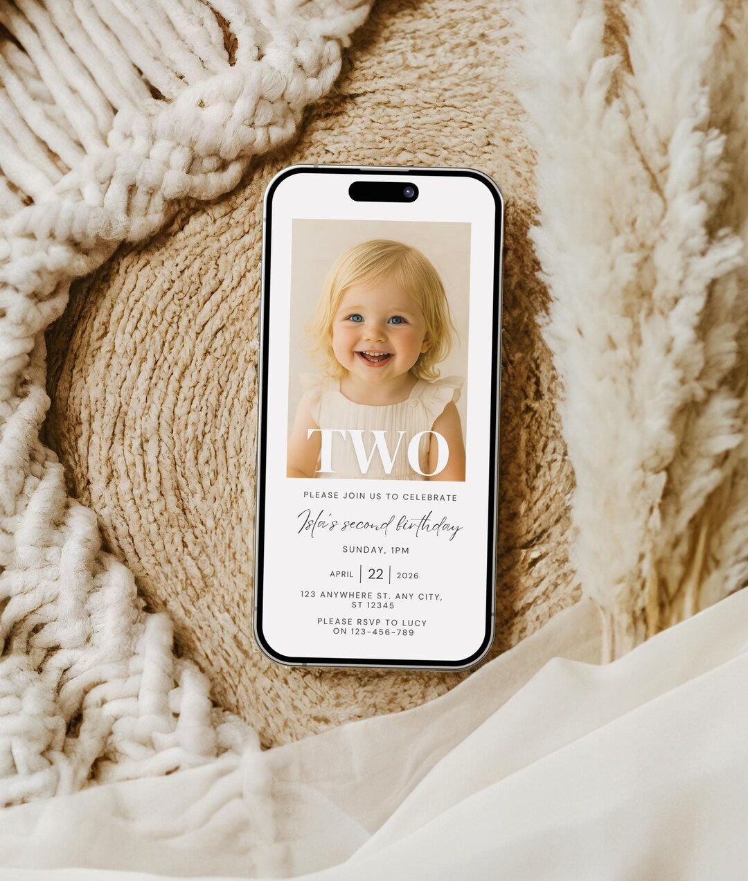 Second Birthday Electronic Invitation Template, Milestone Birthday E ...