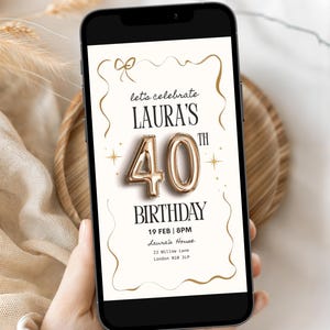 Digital 40th Birthday Invitation Template, Electronic 40th Party Invite, Gold Digital Evite, Glitter Birthday Party, Editable Template