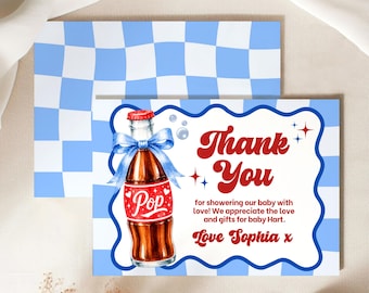 She's Ready to Pop Thank You Card Template, Editable Canva Baby Shower Thank You Card, Retro Soda Pop Party Printable Download