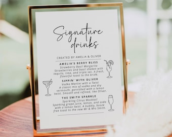 Signature Drinks Sign Template, Signature Cocktail Sign, Printable Wedding Bar Menu Sign, Editable His Hers Drink Sign - Ashley