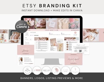 Shop Kit Templates, Etsy Shop Banner, Etsy Shop Branding Bundle, Pink Aesthetic Branding, Canva Templates Minimalistic