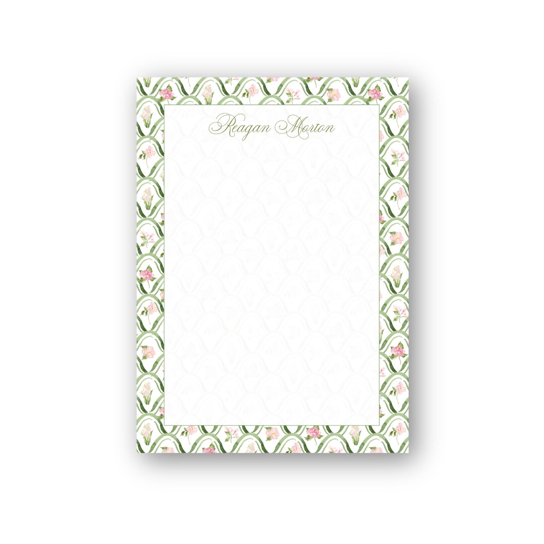 Custom Notepad – Watercolor Pink and Green Floral Design Border - Etsy