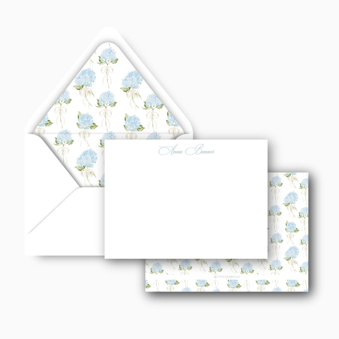 Personalized Stationery Set | Watercolor Hydrangea With Bows Design ...