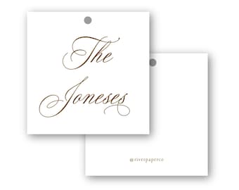 Custom Family Calligraphy Square Hanging Gift Tag