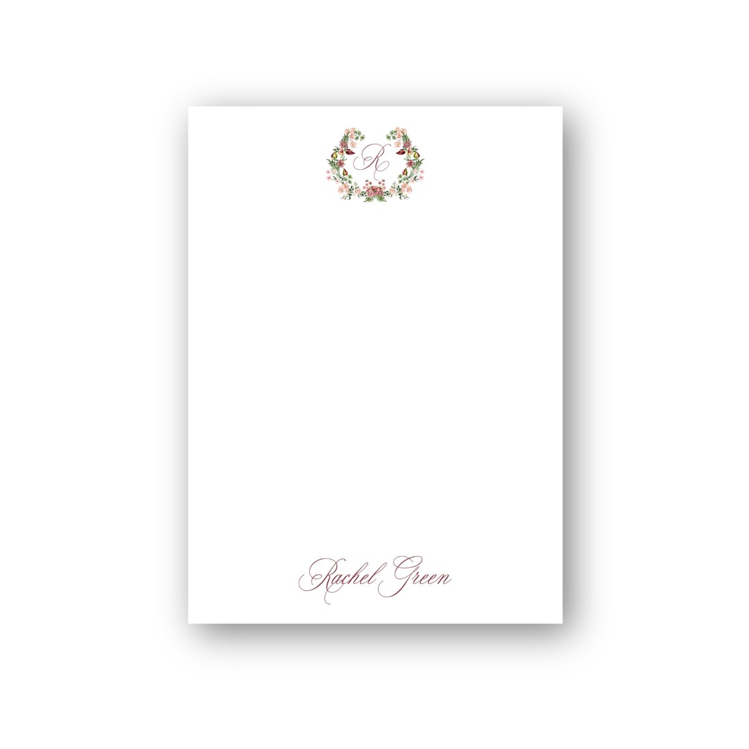 Custom Notepad – Watercolor Floral and Figs Design W/ Custom Crest - Etsy