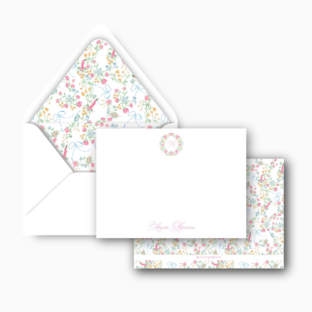Personalized Stationery Set | Watercolor Multicolor Floral Wreath With ...