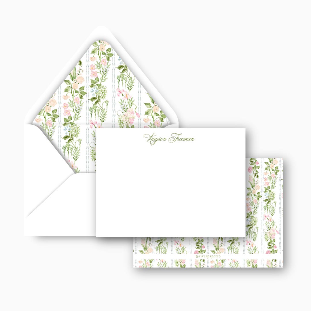 Personalized Stationery Set | Watercolor Pink and Green Floral Design ...
