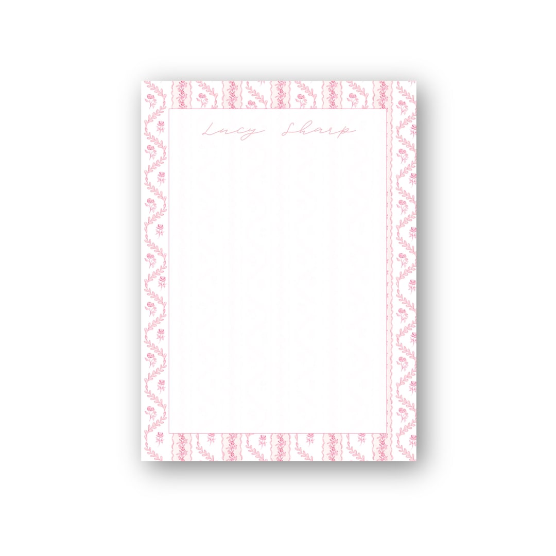 Custom Notepad – Watercolor Pink Floral Border Design - Etsy