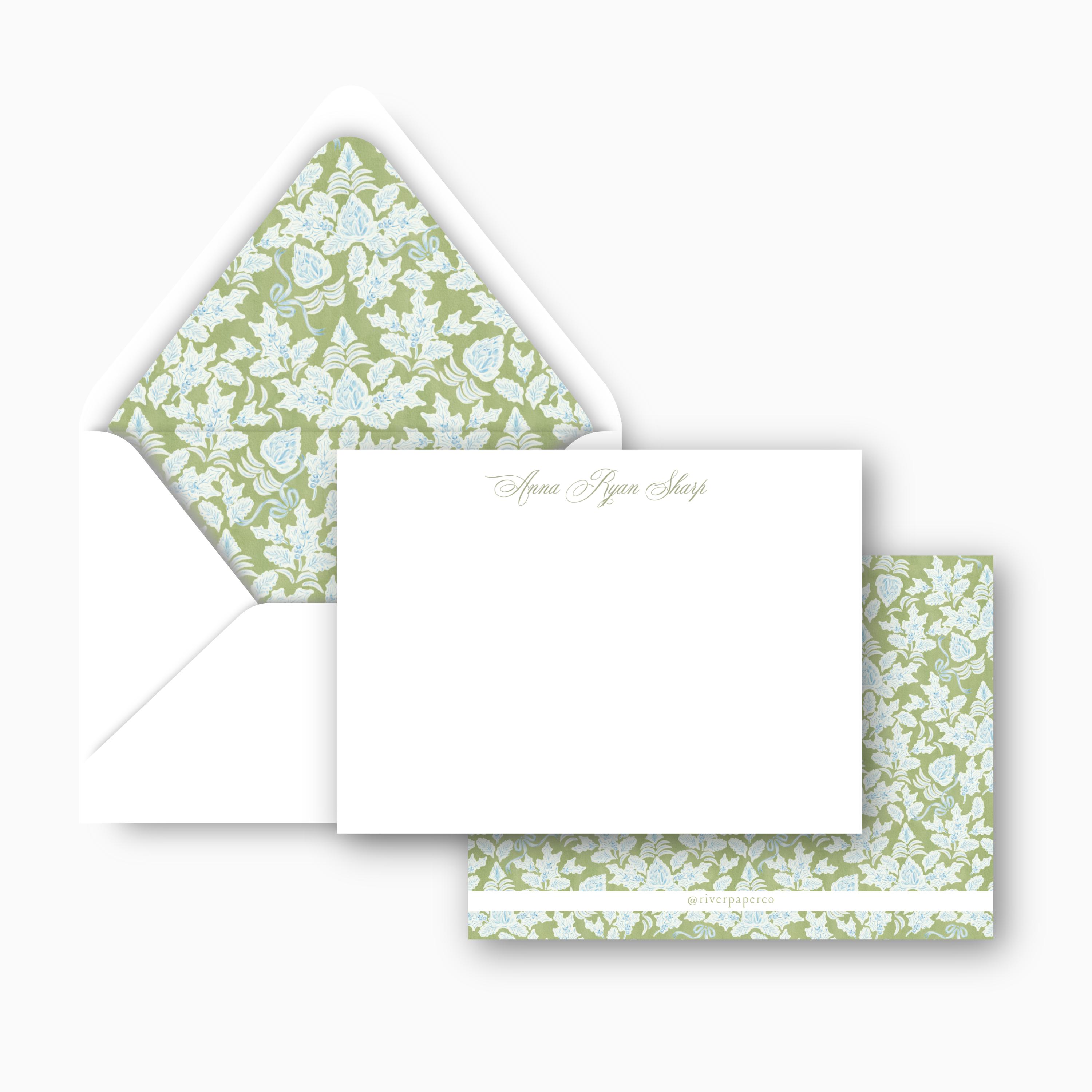 Personalized Stationery Set | Watercolor Blue and Green Block Floral ...