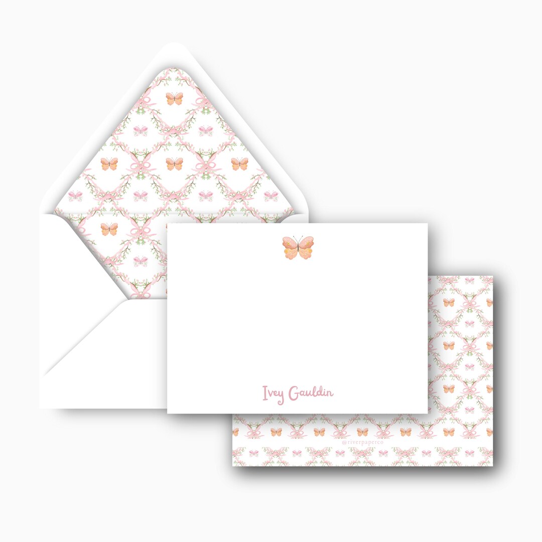 Personalized Stationery Set | Watercolor Butterfly W/ Bow | Optional ...