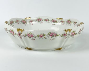 Theo Haviland Limoges Schleiger 350-E Porcelain Vegetable Bowl 1903 Pink Roses