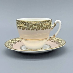 Vintage Royal Stafford Pink with Gold Floral Over Cream Bone China Cup & Saucer Pattern Number 8189
