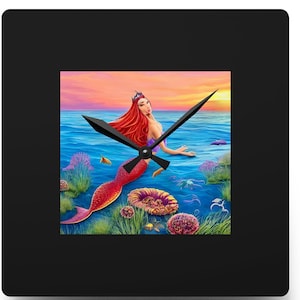 Mermaid Clock Art wall Clock Funky Mermaid Theme Home Decor Acrylic Kitchen Bedroom Office Beach House Wall Art Clock Mythical Creature