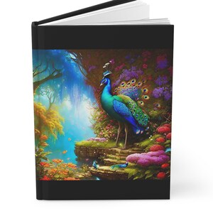 Hardcover Journal Lined Blank Book Peacock Lush Garden Notebook Goals Travel Work,Dream Diary Memoirs Gift under 30 Colorful Magical Print