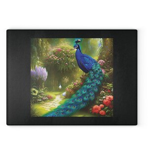 Glass Cutting Board Peacock 2 Sizes Avail Bird Theme Gift  Kitchen Home and Living Decor Cookware Charcuterie Cheese Plate Chef Foodie Gift