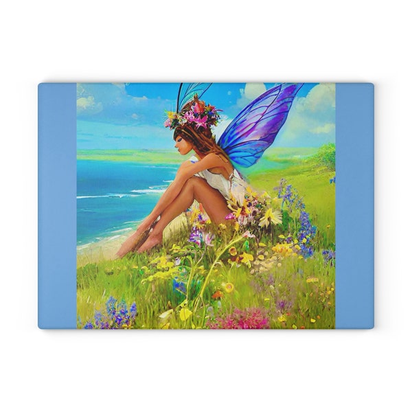 Cutting Board Tempered Glass Grass Fairy Themed Foodie Gift, Kitchen Cooking Accessories Chopping Board, Home and Living Functional Art