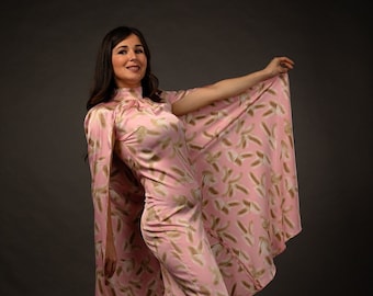 Cape, Evening, Prom, Formal, Maternity Dress - Pink feathers pattern