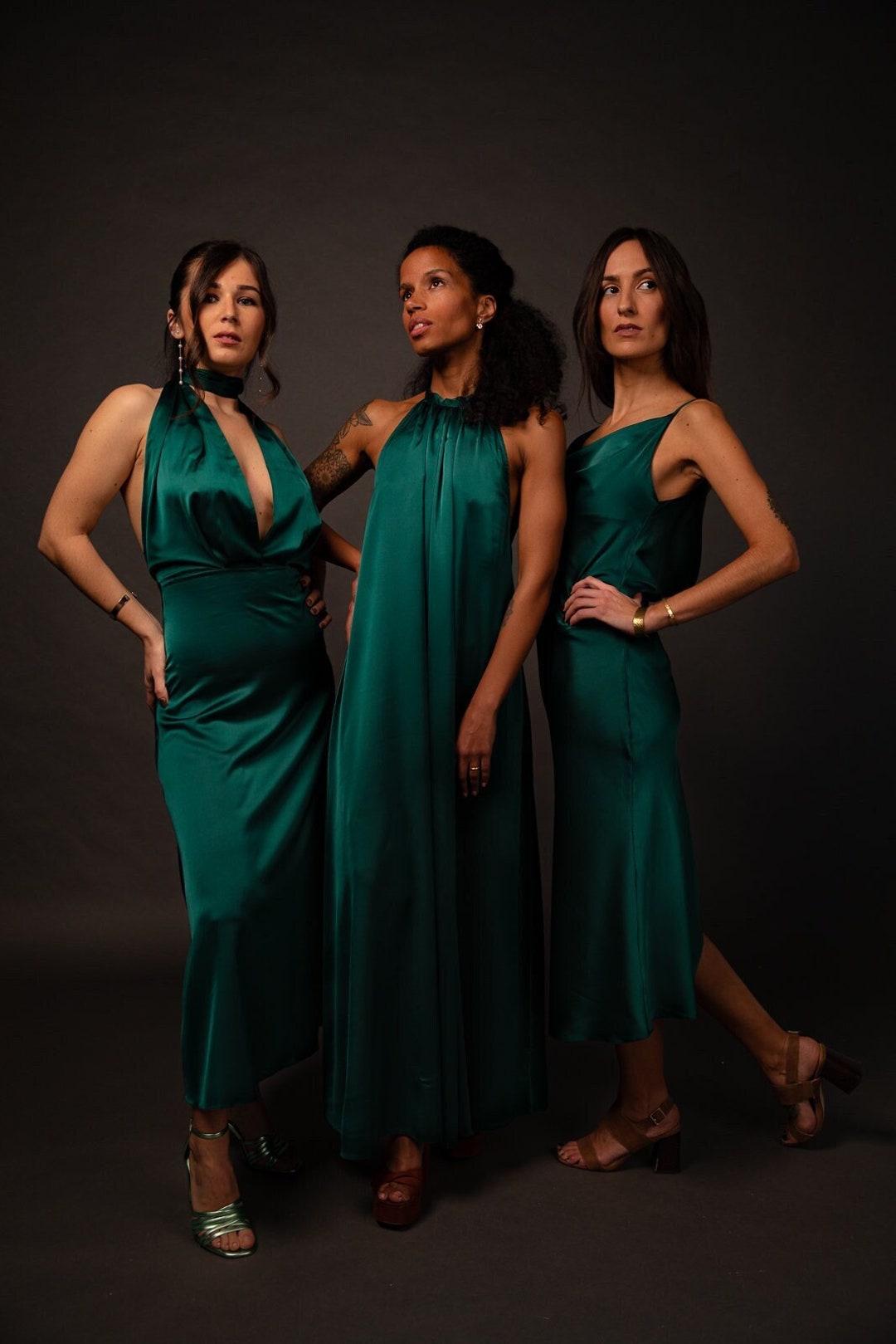 3x bridesmaid dresses - Emerald Green (3x Styles) Size:12 (Child) Fall for this airy EXTENDED-SIZES Vintage 70's Ricki Lang