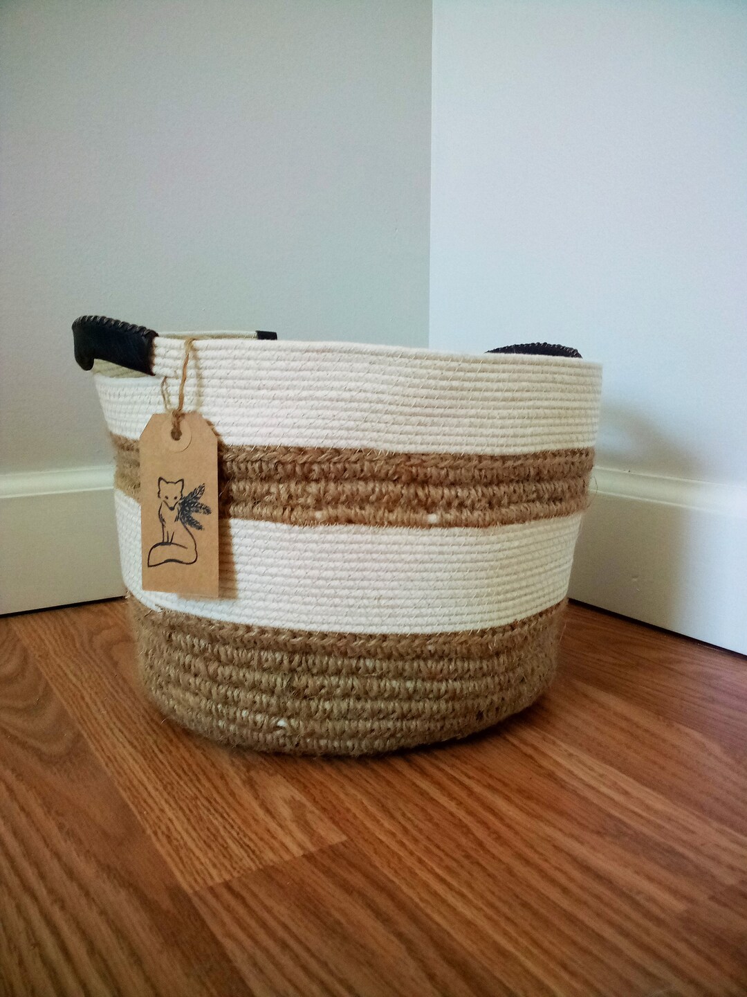 Large Rope Basket Leather Handles Teacher Gift Storage Etsy