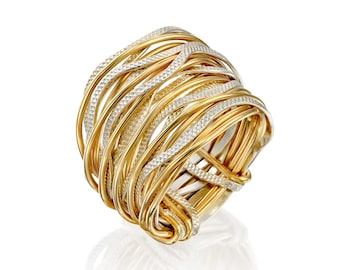 Gold and Silver Wavy Ring, Handmade Two Tone Mixed Metal Ring