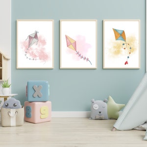 Kites and Clouds watercolor digital prints for nursery, child’s room, playroom