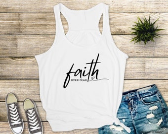 Camiseta sin mangas para mujer "Fe sobre el miedo" • Camiseta cristiana de espalda cruzada