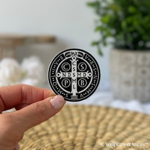 St. Benedictus-medaille ronde vinylsticker, katholiek cadeau, laptop, sticker telefoonhoes