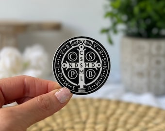 Saint Benedict Medal Round Vinyl Sticker • Catholic Stickers • Laptop Stickers • Phone Case Sticker