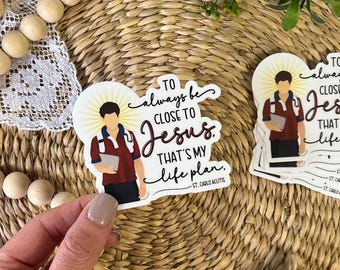 Pegatina de San Carlos Acutis, Adhesivo católico para portátil, Diario bíblico