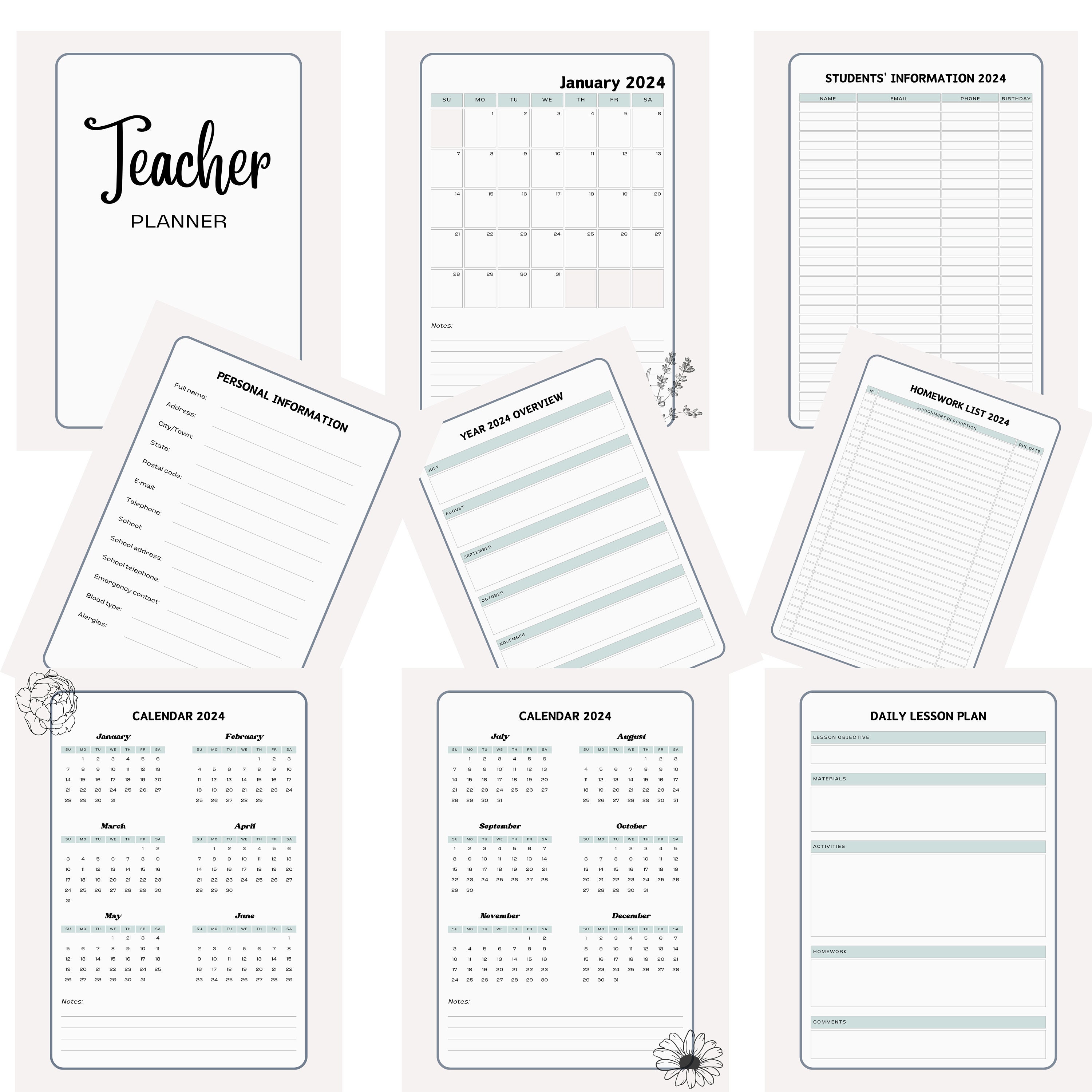 Printable 2024 Teacher's Planner Etsy
