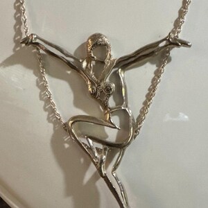Vintage Sterling Silver Trapeze / Aerialist Women Necklace with Teardrop Crystal Drop