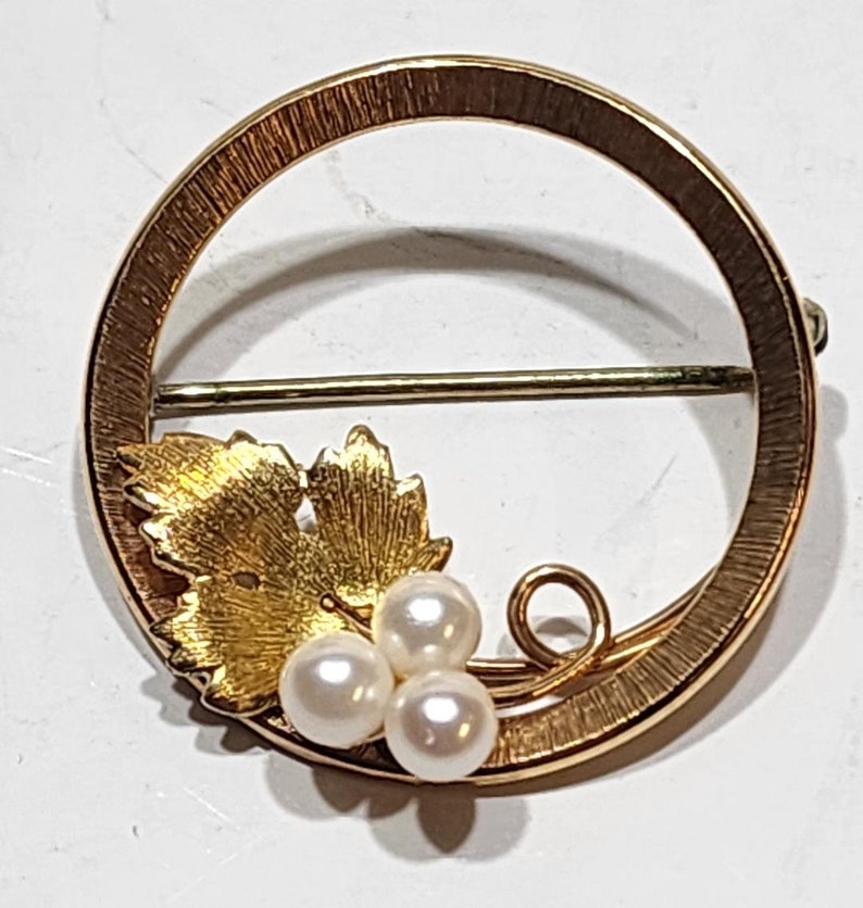 Vintage Krementz 14KT Gold Overlay 3 Cultured Pearls Leaf Open Etsy