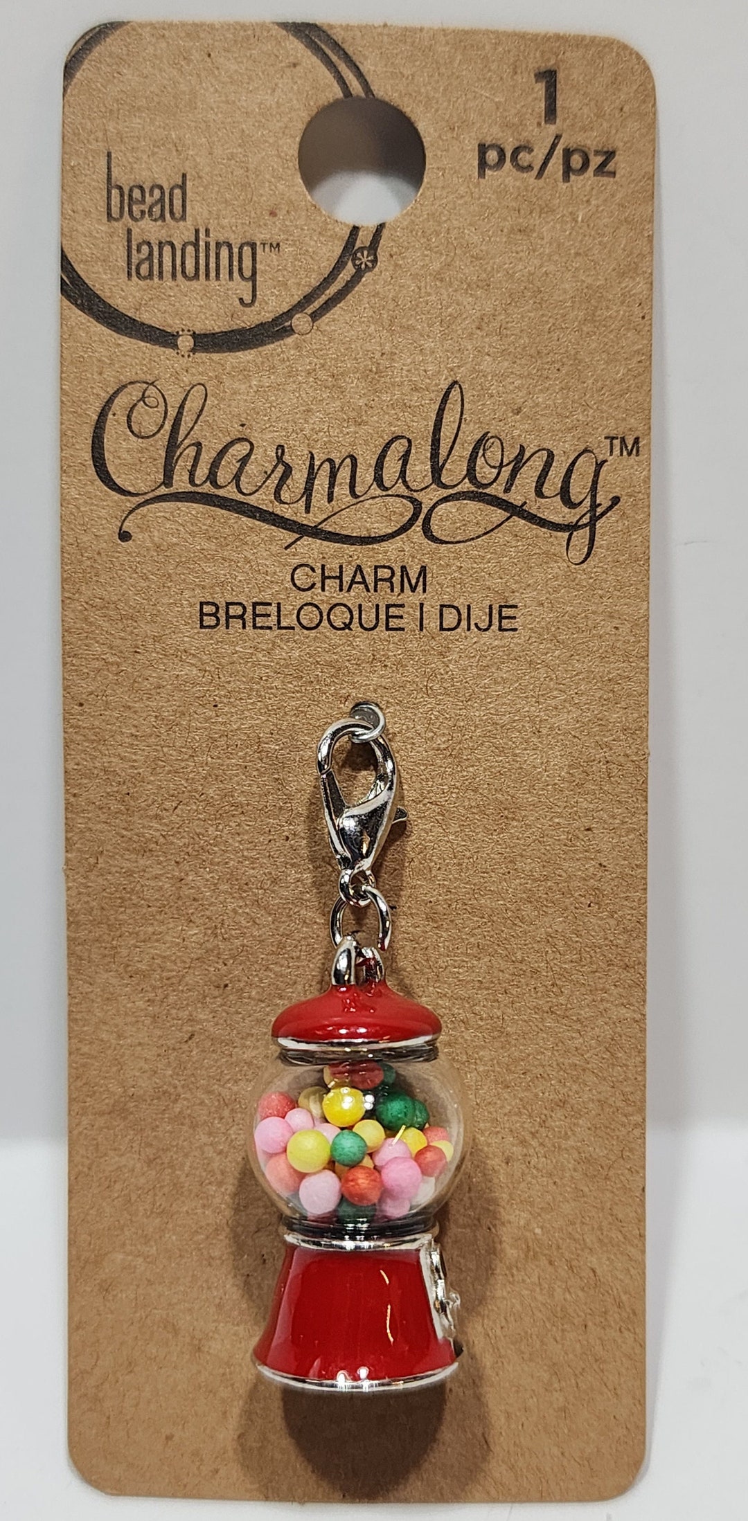 Bead Landing Charmalong Silver Tone Red Enamel Bubble Gum Machine Charm