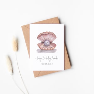 Karte zum Geburtstag | you're pearlfect - happy birthday, Muschel mit Perle | Postkarte A6, Klappkarte - personalisierbar