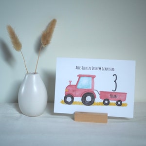 Children's birthday card | Happy birthday, tractor with trailer | Postcard - customizable