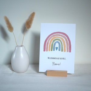 Biglietto di nascita | Benvenuto al mondo, arcobaleno | Cartolina A6, biglietto pieghevole - personalizzabile