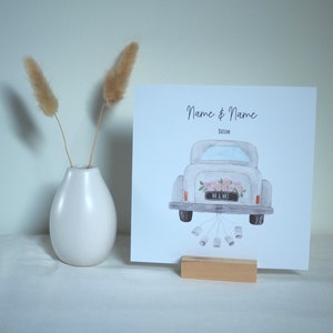 Karte zur Hochzeit | personalisierte Karte mit Namen des Brautpaares & Datum, Hochzeitsauto | Klappkarte quadratisch - personalisierbar