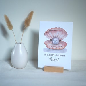 Karte zum Geburtstag | you're pearlfect - happy birthday, Muschel mit Perle | Postkarte A6, Klappkarte - personalisierbar