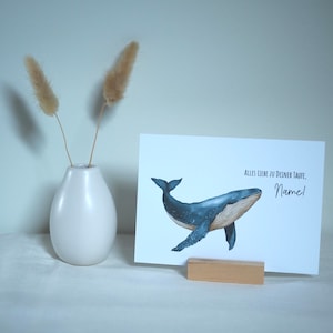 Karte zur Taufe | Alles Liebe zu Deiner Taufe, Wal | Postkarte A6, Klappkarte - personalisierbar